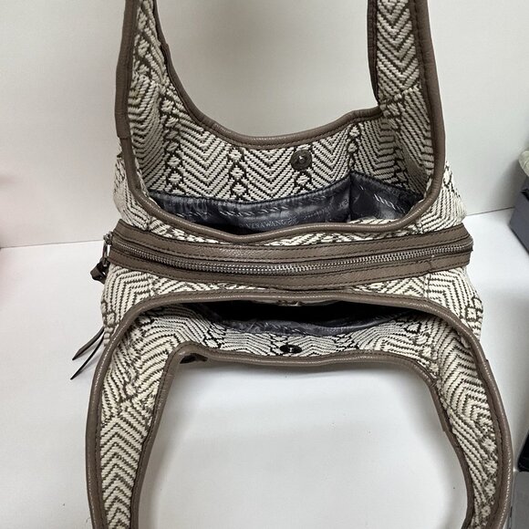 Vera Wang Simply Vera herringbone Cotton Faux Leather Hobo Shoulder Aztec Boho - Picture 6 of 16